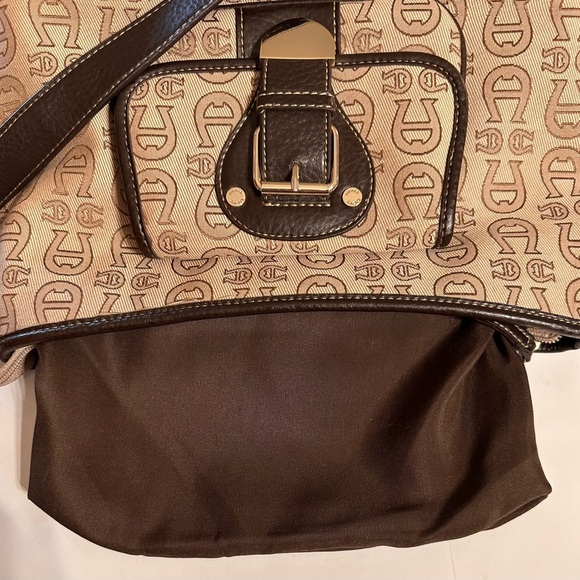 ETIENNE AIGNER Signature Logo Tan With Dark Brown Trim Shoulder Strap Bag - Picture 9 of 16